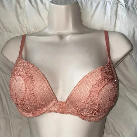 Victoria's Secret 32C DREAM ANGELS Glitter Pushup Champagne Bra Floral Lace Mesh - Picture 10 of 10